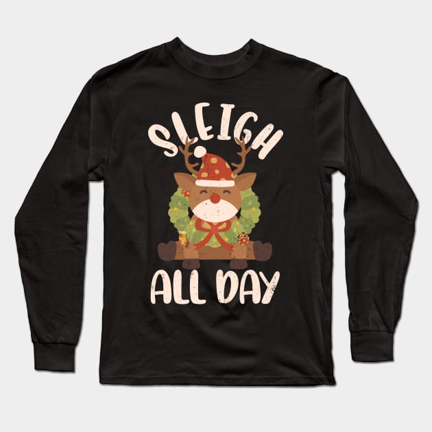 Sleigh All Day Santa Reindeer Christmas Retro Long Sleeve T-Shirt by alcoshirts